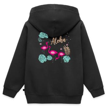 Flamants roses - Aloha - Sweat Premium à capuche zippé enfant bio - noir - Dos - AI Model Kid Male (0cm)