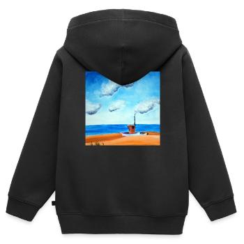 Boot am Meer - Kinder Premium Organic Zip Hoodie - Schwarz - Hinten - AI Model Kid Male (0cm)