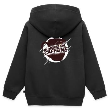 Café Caféine Grain - Courir sur la caféine - Sweat Premium à capuche zippé enfant bio - noir - Dos - AI Model Kid Male (0cm)