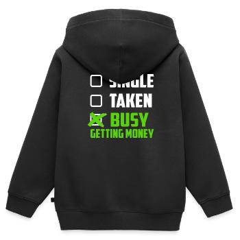 Argent argent unique capital dollar riche millionnaire - Sweat Premium à capuche zippé enfant bio - noir - Dos - AI Model Kid Male (0cm)