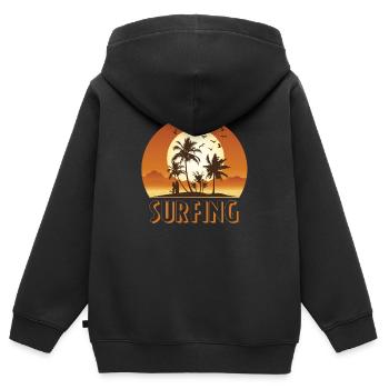 Surf surf surf - Sweat Premium à capuche zippé enfant bio - noir - Dos - AI Model Kid Male (0cm)