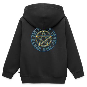 Runes pentagone étoilé, pentagramme, protection, - Sweat Premium à capuche zippé enfant bio - noir - Dos - AI Model Kid Male (0cm)