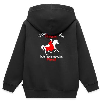 Reiten Prinz - Kinder Premium Organic Zip Hoodie - Schwarz - Hinten - AI Model Kid Male (0cm)