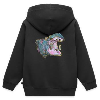 hippopotame - Sweat Premium à capuche zippé enfant bio - noir - Dos - AI Model Kid Male (0cm)