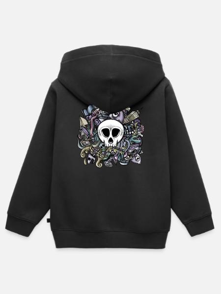 Doodle Schädel - Kinder Premium Organic Zip Hoodie - Schwarz