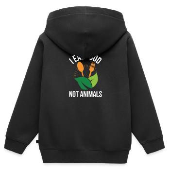 Cadeau végétalien sans viande et sans viande - Sweat Premium à capuche zippé enfant bio - noir - Dos - AI Model Kid Male (0cm)