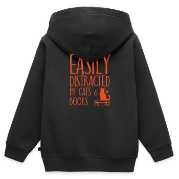 Buch lesen Katzen Silhouette Spruch Geschenk - Kinder Premium Organic Zip Hoodie - Schwarz - Hinten - AI Model Kid Male (0cm)