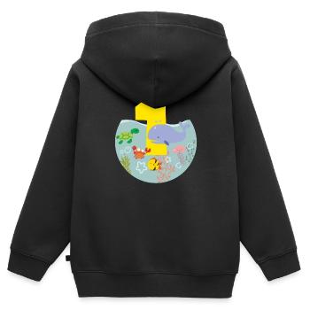 Meerestiere Wal Schildkröte Geschenk 1. Geburtstag - Kinder Premium Organic Zip Hoodie - Schwarz - Hinten - AI Model Kid Male (0cm)