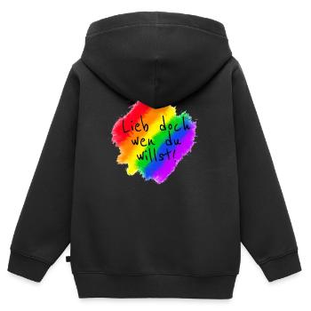 Lieb doch wen du willst - Kinder Premium Organic Zip Hoodie - Schwarz - Hinten - AI Model Kid Male (0cm)