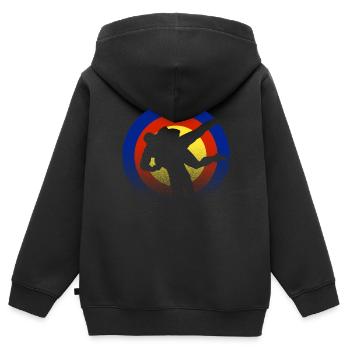 Ringer - Kinder Premium Organic Zip Hoodie - Schwarz - Hinten - AI Model Kid Male (0cm)