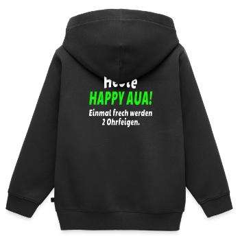 Happy aua - Kids Premium Organic Zip-up Hoodie - black - Back - AI Model Kid Male (0cm)