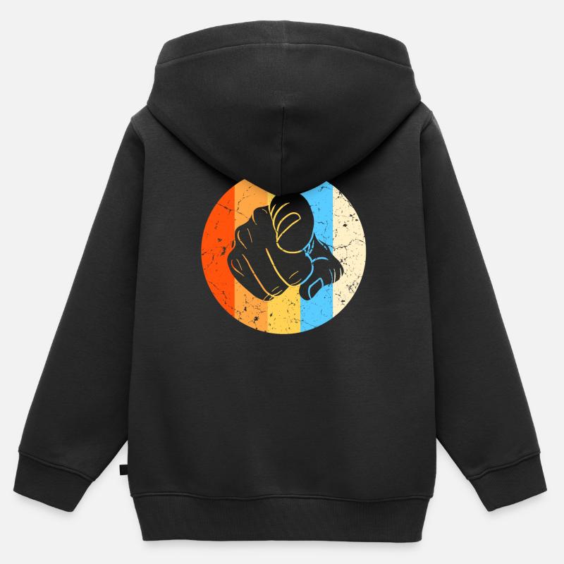 Index, poing, main, poing, rétro - Sweat Premium à capuche zippé enfant bio - noir