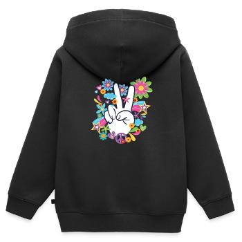 Hippie Peace | Hippies Kleidung Kostüm Geschenke - Kinder Premium Organic Zip Hoodie - Schwarz - Hinten - AI Model Kid Male (0cm)