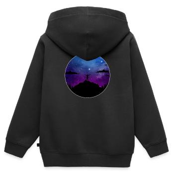 Randonnée Montagnes Étoiles Galaxy - Sweat Premium à capuche zippé enfant bio - noir - Dos - AI Model Kid Male (0cm)