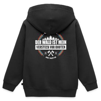 Der Wald ist Mein Versteck Vor Idioten - Kinder Premium Organic Zip Hoodie - Schwarz - Hinten - AI Model Kid Male (0cm)