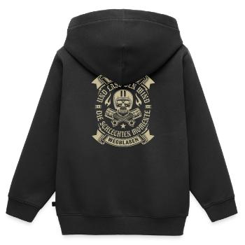 Fahre Motorrad Und Der Wind Bläst Die Sorgen Weg - Kinder Premium Organic Zip Hoodie - Schwarz - Hinten - AI Model Kid Male (0cm)