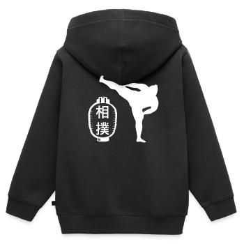 Sumo Anneaux Sport Grève Anneau Idée cadeau - Sweat Premium à capuche zippé enfant bio - noir - Dos - AI Model Kid Male (0cm)