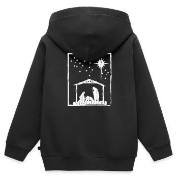 Noël chrétien - Sweat Premium à capuche zippé enfant bio - noir - Dos - AI Model Kid Male (0cm)