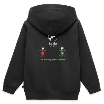 Zander ruft an... aus dem Weg! Ich muss zur Rute! - Kinder Premium Organic Zip Hoodie - Schwarz - Hinten - AI Model Kid Male (0cm)