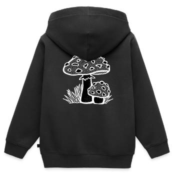 Pilz - Kinder Premium Organic Zip Hoodie - Schwarz - Hinten - AI Model Kid Male (0cm)