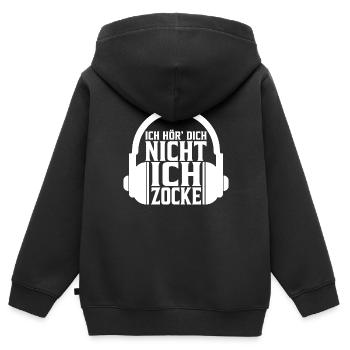 Ich hoer dich nicht ich Zocke Gamer Zocker - Kinder Premium Organic Zip Hoodie - Schwarz - Hinten - AI Model Kid Male (0cm)