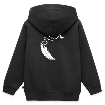 Plume - Oiseaux - Essaim d’oiseaux - Art abstrait - Sweat Premium à capuche zippé enfant bio - noir - Dos - AI Model Kid Male (0cm)