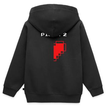 Player 1 / Player 2 Gamer Gaming Partner Look - Sweat Premium à capuche zippé enfant bio - noir - Dos - AI Model Kid Male (0cm)