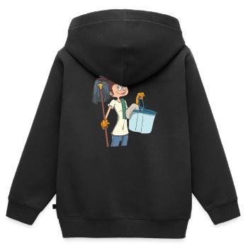 Putzfrau mit Wischmob und Eimer - Kinder Premium Organic Zip Hoodie - Schwarz - Hinten - AI Model Kid Male (0cm)