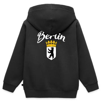 Berlin Berlin ours blason - Sweat Premium à capuche zippé enfant bio - noir - Dos - AI Model Kid Male (0cm)