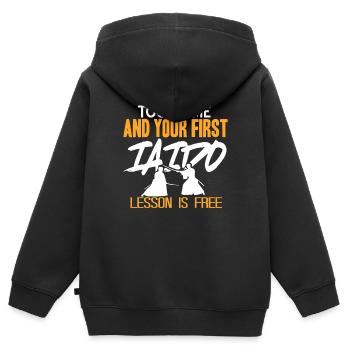 Iaido - Sweat Premium à capuche zippé enfant bio - noir - Dos - AI Model Kid Male (0cm)