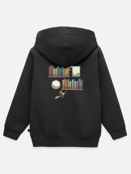 Bücherregal Buch Bücher Eichhörnchen - Kinder Premium Organic Zip Hoodie - Schwarz