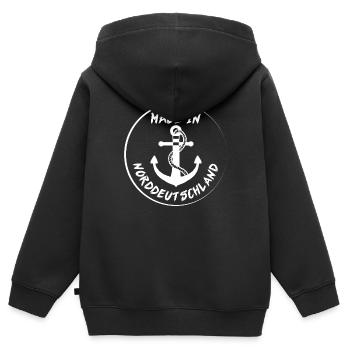 Made in Norddeutschland Norden Geschenk - Kinder Premium Organic Zip Hoodie - Schwarz - Hinten - AI Model Kid Male (0cm)