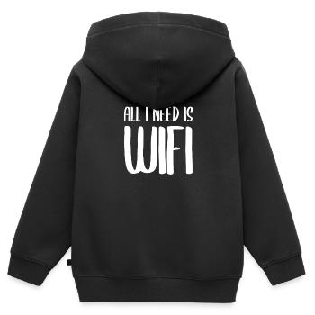Alles was ich brauche ist WIFI - Kinder Premium Organic Zip Hoodie - Schwarz - Hinten - AI Model Kid Male (0cm)