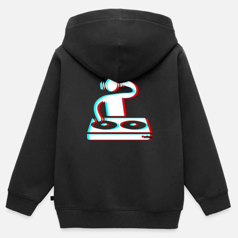 Techno Dj 3d Electro Red Blue tik tok edm blanc - Sweat Premium à capuche zippé enfant bio - noir
