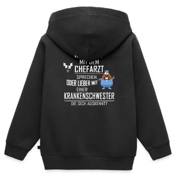WOLLEN SIE MIT DEM CHEFARZT SPRECHEN - Kinder Premium Organic Zip Hoodie - Schwarz - Hinten - AI Model Kid Male (0cm)