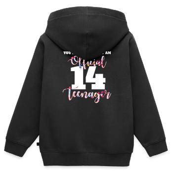 Adolescent 14 ans 2007 14e anniversaire fille femme - Sweat Premium à capuche zippé enfant bio - noir - Dos - AI Model Kid Male (0cm)