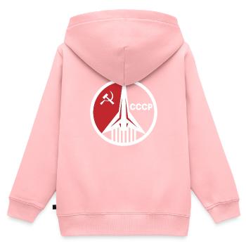 URSS Sputnik missile soviétique - Sweat Premium à capuche zippé enfant bio - rose - Dos - AI Model Kid Female (0cm)