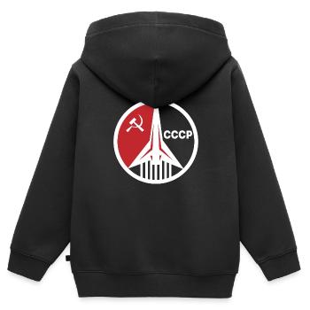URSS Sputnik missile soviétique - Sweat Premium à capuche zippé enfant bio - noir - Dos - AI Model Kid Male (0cm)