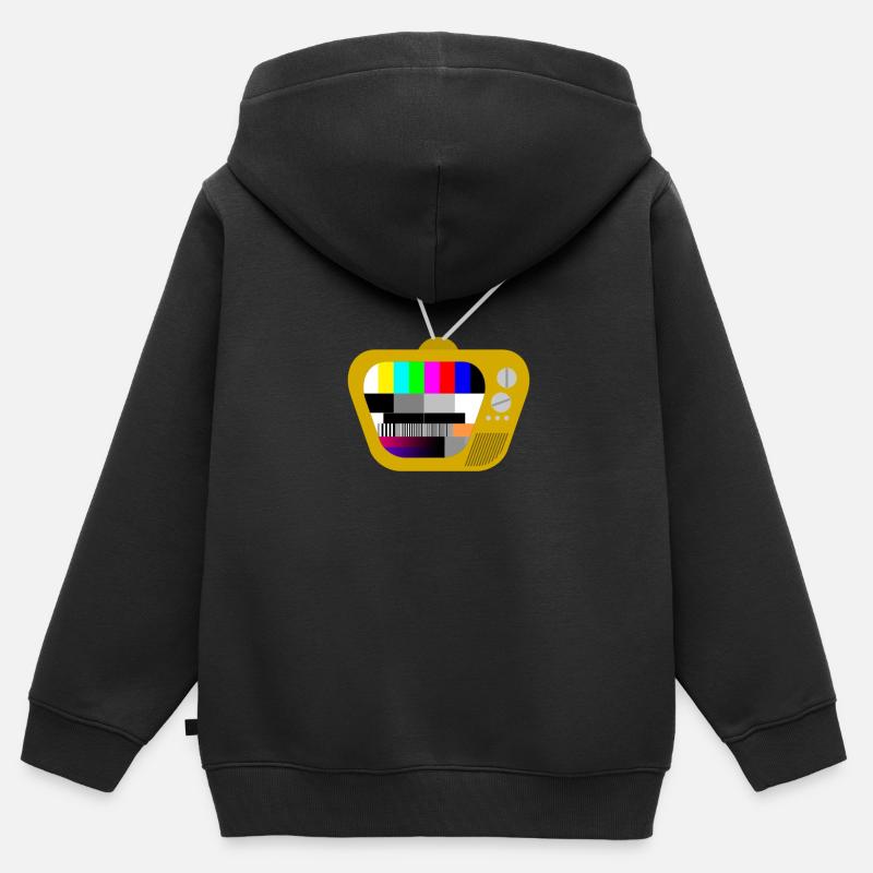 Vieux téléviseur avec motif de test (marron) - Sweat Premium à capuche zippé enfant bio - noir
