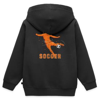 Fußball - Kinder Premium Organic Zip Hoodie - Schwarz - Hinten - AI Model Kid Male (0cm)