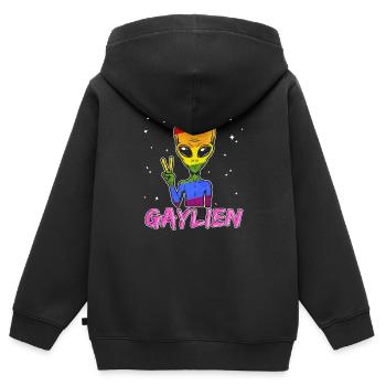 Alien Gay Gaylien LGBT Gay Rainbow CSD - Sweat Premium à capuche zippé enfant bio - noir - Dos - AI Model Kid Male (0cm)