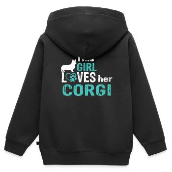 Pembroke Walisisch Corgi - Kinder Premium Organic Zip Hoodie - Schwarz - Hinten - AI Model Kid Male (0cm)