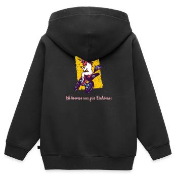 Ich bremse nur für Einhörner - Einhorn Motorrad - Kinder Premium Organic Zip Hoodie - Schwarz - Hinten - AI Model Kid Male (0cm)