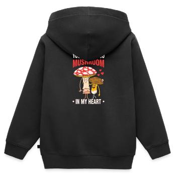 Champignons ramasseurs de champignons couple amour - Sweat Premium à capuche zippé enfant bio - noir - Dos - AI Model Kid Male (0cm)
