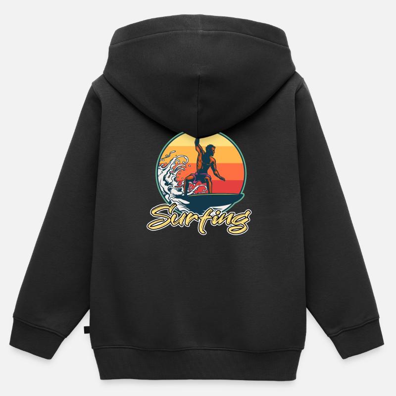 surfant - Sweat Premium à capuche zippé enfant bio - noir