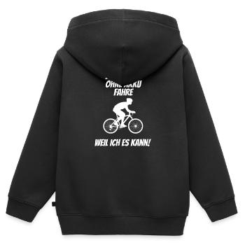 WARUM ICH OHNE AKKU FAHRE WEIL ICH ES KANN ZWEIRAD - Kinder Premium Organic Zip Hoodie - Schwarz - Hinten - AI Model Kid Male (0cm)