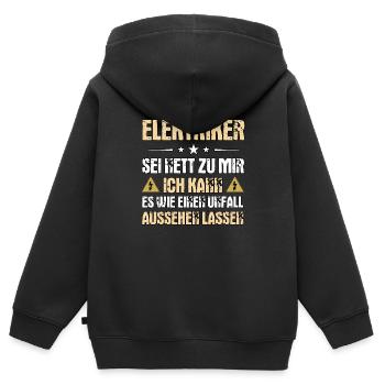 Elektriker Unfall Lustiger Spruch Elektrotechnik - Kinder Premium Organic Zip Hoodie - Schwarz - Hinten - AI Model Kid Male (0cm)
