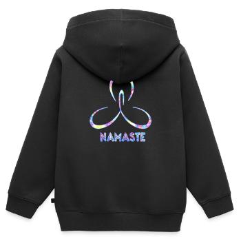 NAMASTE - Kinder Premium Organic Zip Hoodie - Schwarz - Hinten - AI Model Kid Male (0cm)