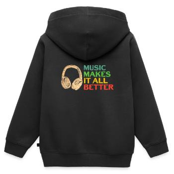 Musik Sprüche - Musik macht alles besser - Kinder Premium Organic Zip Hoodie - Schwarz - Hinten - AI Model Kid Male (0cm)