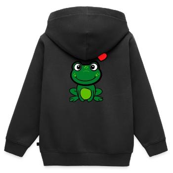 süßer kleiner grüner Frosch mit Herzchen - Kinder Premium Organic Zip Hoodie - Schwarz - Hinten - AI Model Kid Male (0cm)